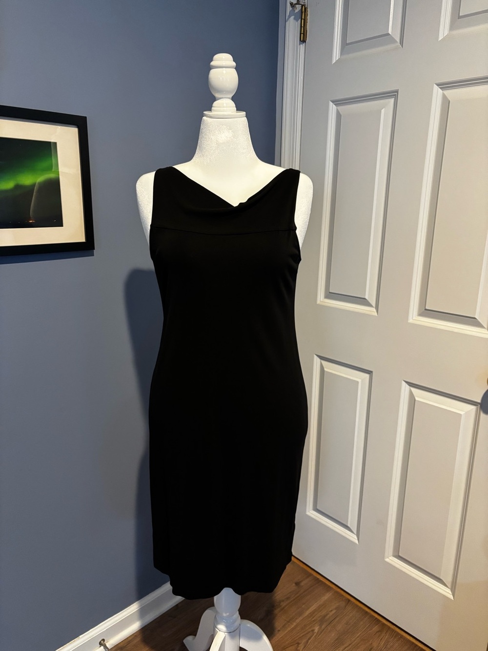 Eileen Fisher Stretch Silk Black Sleeveless Cowl Neck Dress
